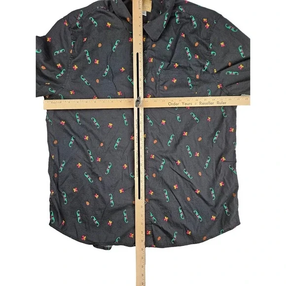 Roebuck Co Shirt Mens Size XL Black Christmas Elf Bells Button Up All Over Print - Picture 5 of 9